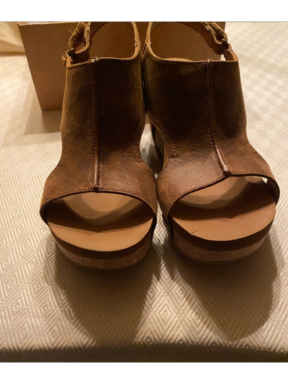 Very G Brown Suede Peep-Toe Wedge Sandals